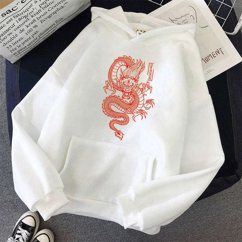 Hoodies Harajuku Vintage Dragon Pattern Printed Male Street Hoodies - Backyard Store