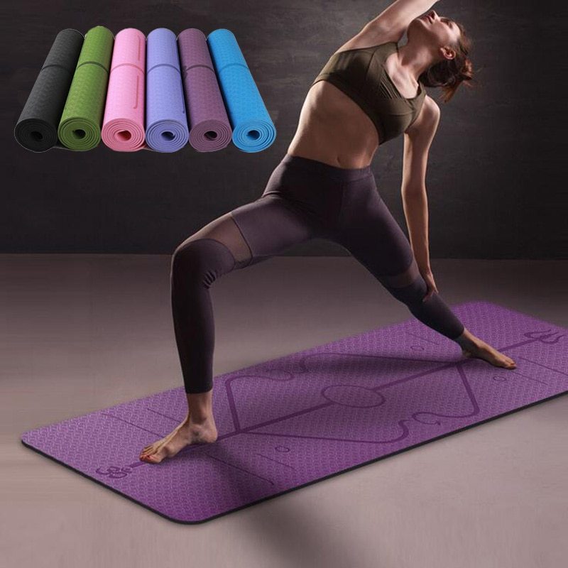 Non Slip TPE Yoga Mat Position Line Beginner - Backyard Store