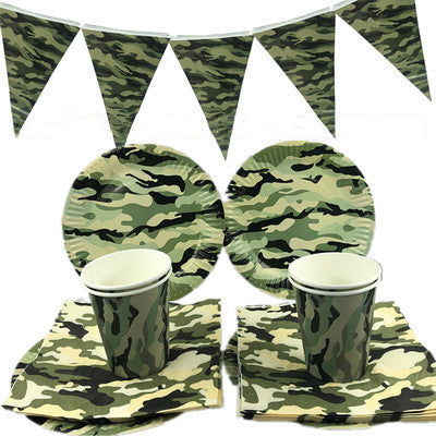 Camouflage Party Tableware Set – Plates, Cups & Napkins by Backyard Storez, perfect for themed celebrations with a bold and adventurous touch.