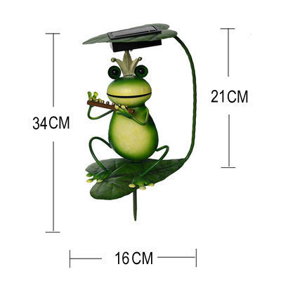 A whimsical solar-powered outdoor lawn lamp designed as a charming frog garden decoration with a ground plug. Perfect for illuminating gardens, pathways, or lawns while adding a playful touch to outdoor spaces.