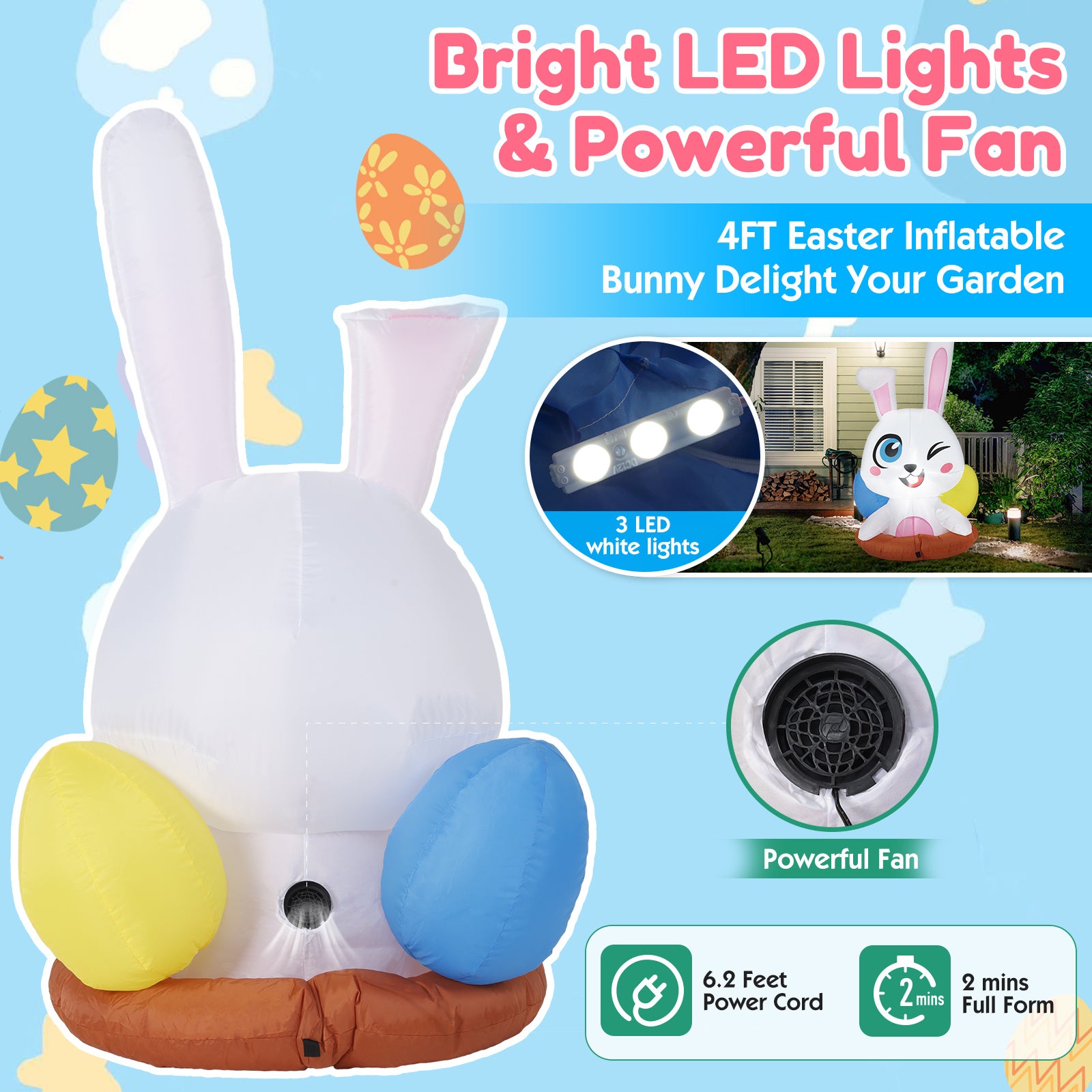 6.2FT LED Cartoon Easter Inflatable Rabbit with Egg – Outdoor Decor by Backyard Storez, perfect for adding a festive touch to your yard or garden.