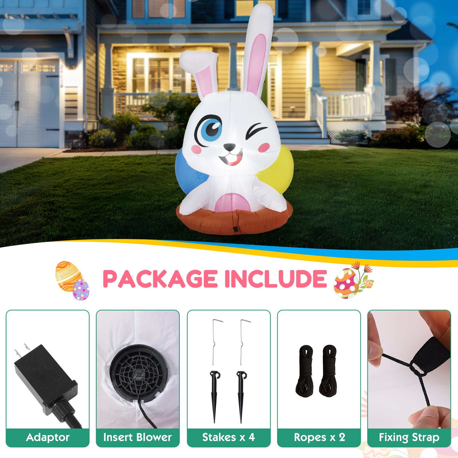 6.2FT LED Cartoon Easter Inflatable Rabbit with Egg – Outdoor Decor by Backyard Storez, perfect for adding a festive touch to your yard or garden.