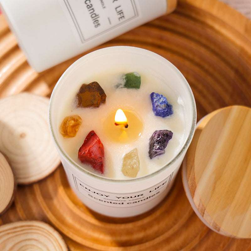 Natural Crystal Stone Aromatherapy Candle Soy Wax Smokeless Candles Gift Box Christmas Hand Gift - Backyard Store