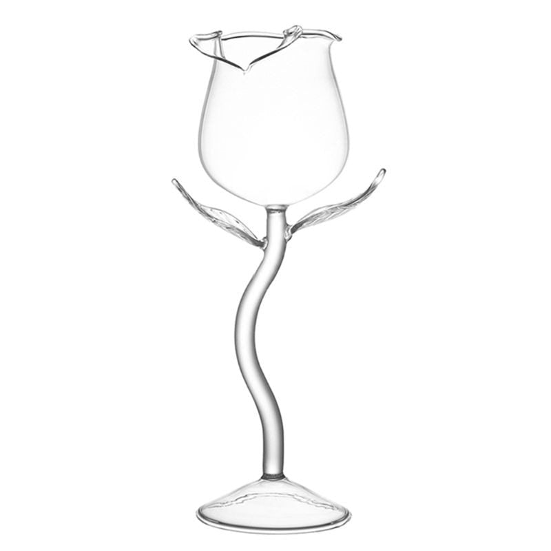 A set of elegant 100ml fancy red wine goblet glasses shaped like delicate rose flowers, perfect for parties and barware. The glasses are beautifully crafted, ideal for serving wine or cocktails, adding a touch of sophistication to any Christmas celebration.