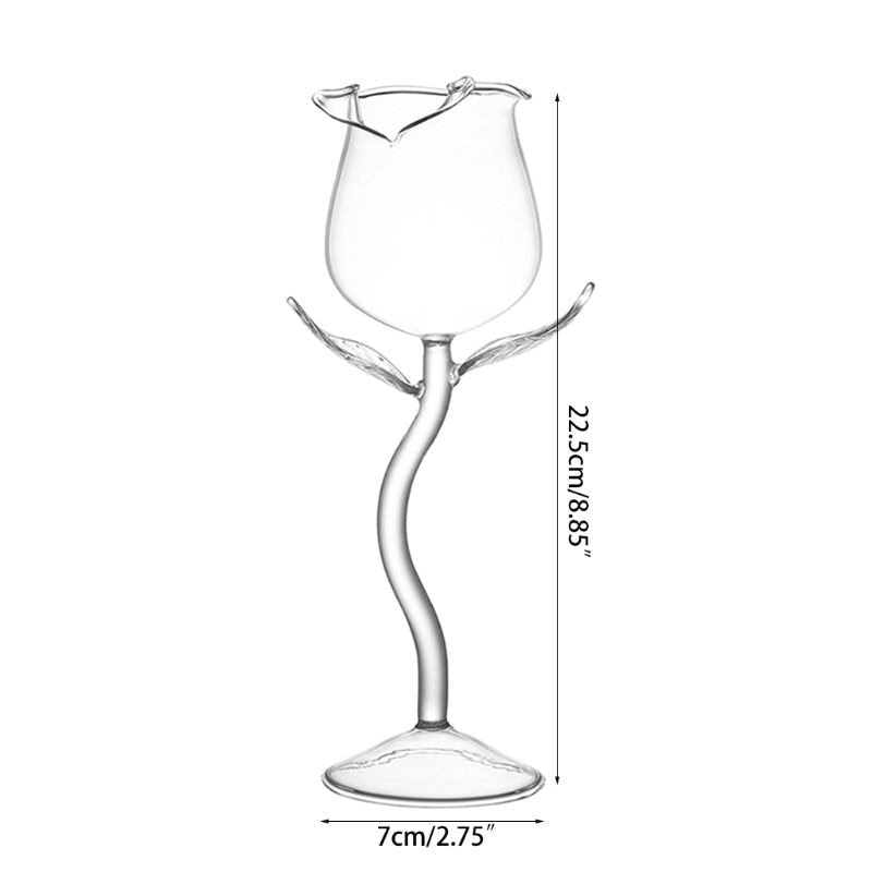 A set of elegant 100ml fancy red wine goblet glasses shaped like delicate rose flowers, perfect for parties and barware. The glasses are beautifully crafted, ideal for serving wine or cocktails, adding a touch of sophistication to any Christmas celebration.