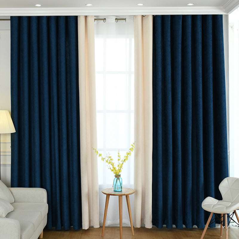 Factory direct stitching simple solid chenille curtain high shading curtain finished living room bedroom curtains - Backyard Store