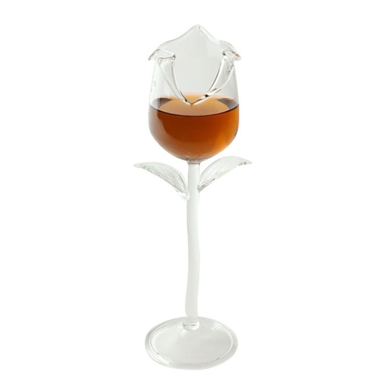 A set of elegant 100ml fancy red wine goblet glasses shaped like delicate rose flowers, perfect for parties and barware. The glasses are beautifully crafted, ideal for serving wine or cocktails, adding a touch of sophistication to any Christmas celebration.