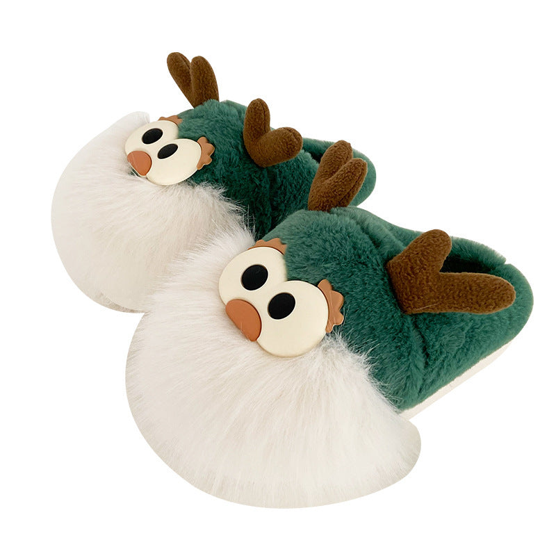 Cute Cartoon Christmas Deer Cotton Shoes Winter Indoor Floor Home Slippers Half-covered Heel Warm Plush Shoes Women - Backyard Store