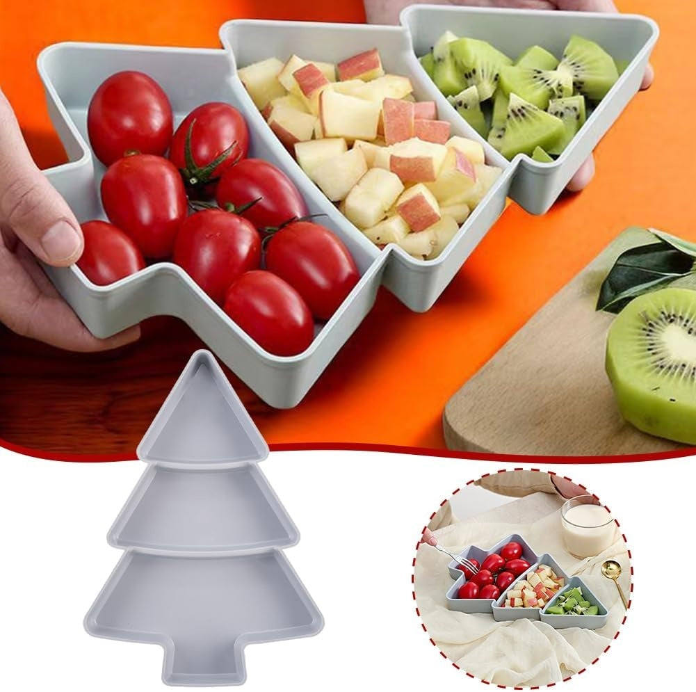  festive Christmas Tree-shaped fruit platter designed as a snack and dessert storage box. Featuring multiple compartments, it's perfect for serving holiday treats and adding charm to Christmas gatherings.