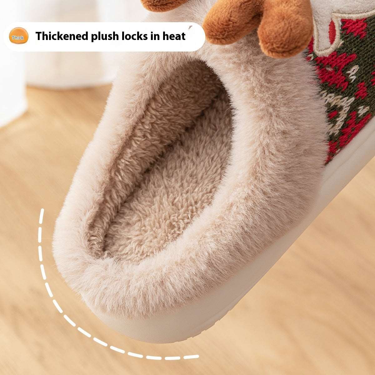 Cute Christmas Elk Plush Slippers Winter Ins Fashion Non-slip Floor Bedroom Home Slippers For Women Fuzzy House Shoes - Backyard Store