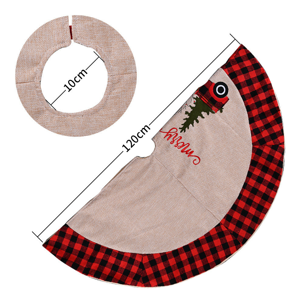 A 120CM linen Christmas tree skirt featuring a festive car design, adding a rustic and charming touch to your Christmas tree. Perfect for enhancing holiday decorations and creating a cozy seasonal atmosphere.