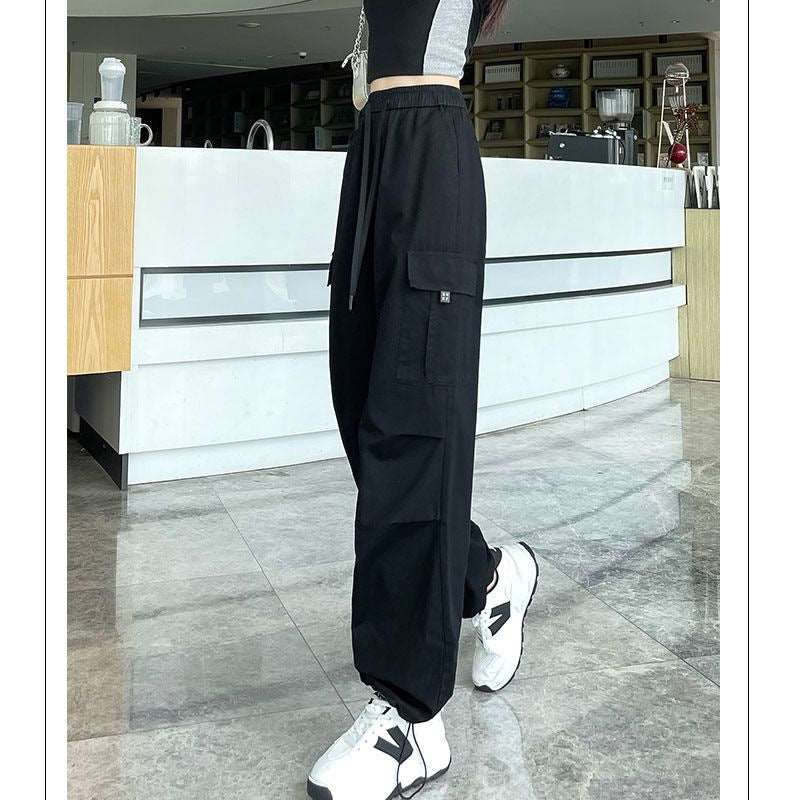 Drawstring Tooling Style High Waist Design Sense Ankle-tied Sports Wide-leg Pants - Backyard Store