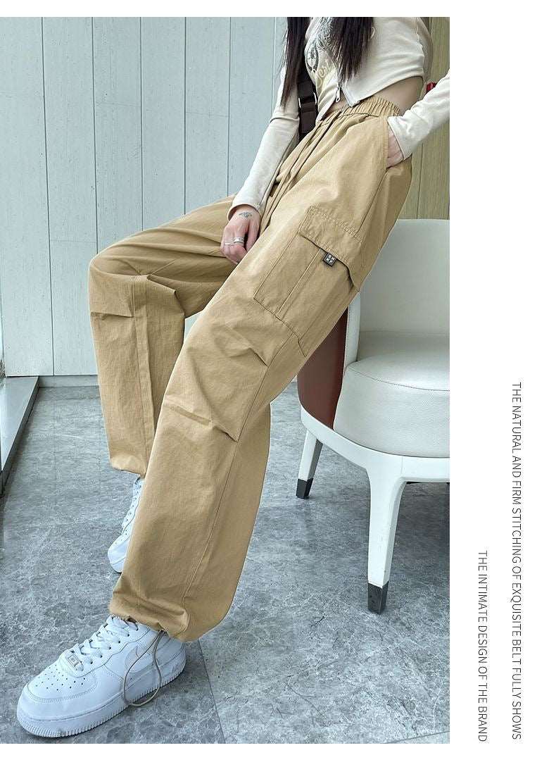 Drawstring Tooling Style High Waist Design Sense Ankle-tied Sports Wide-leg Pants - Backyard Store