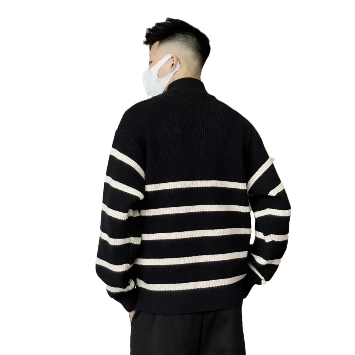 High-grade Horizontal Striped Simple Stand-up Collar Sweater - Backyard Store