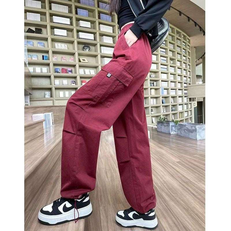 Drawstring Tooling Style High Waist Design Sense Ankle-tied Sports Wide-leg Pants - Backyard Store