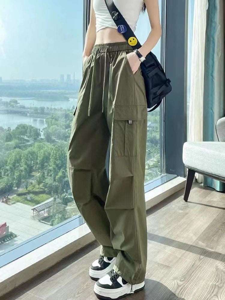 Drawstring Tooling Style High Waist Design Sense Ankle-tied Sports Wide-leg Pants - Backyard Store