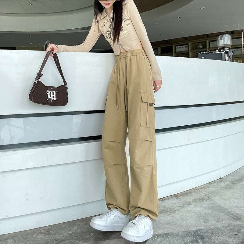 Drawstring Tooling Style High Waist Design Sense Ankle-tied Sports Wide-leg Pants - Backyard Store