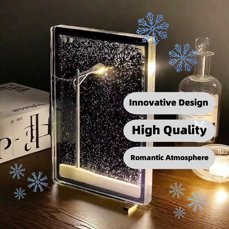 A charming Magic Snowy Landscape Night Light featuring a festive DIY design. Perfect as Christmas desktop decor, it illuminates a miniature winter wonderland with a warm, magical glow.