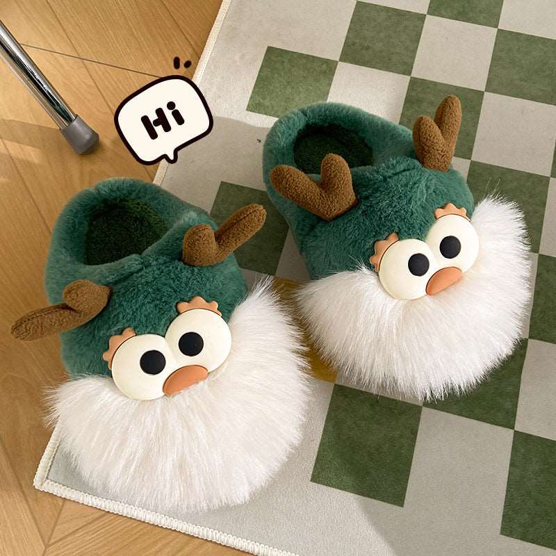 Cute Cartoon Christmas Deer Cotton Shoes Winter Indoor Floor Home Slippers Half-covered Heel Warm Plush Shoes Women - Backyard Store