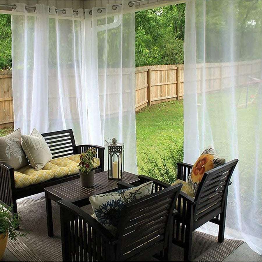 Outdoor Shading Door Curtain Waterproof Curtain Pavilion Balcony White Mesh Curtains Terrace Window Screen - Backyard Store