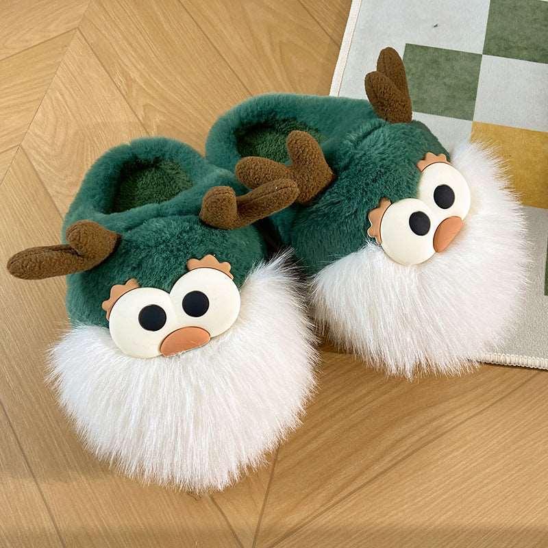 Cute Cartoon Christmas Deer Cotton Shoes Winter Indoor Floor Home Slippers Half-covered Heel Warm Plush Shoes Women - Backyard Store