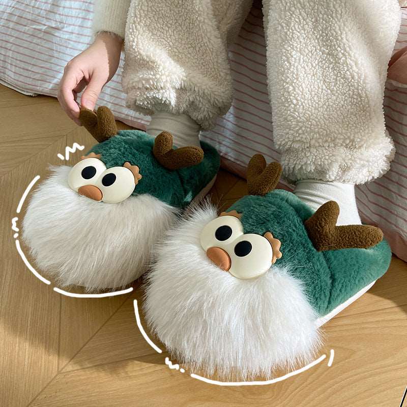 Cute Cartoon Christmas Deer Cotton Shoes Winter Indoor Floor Home Slippers Half-covered Heel Warm Plush Shoes Women - Backyard Store