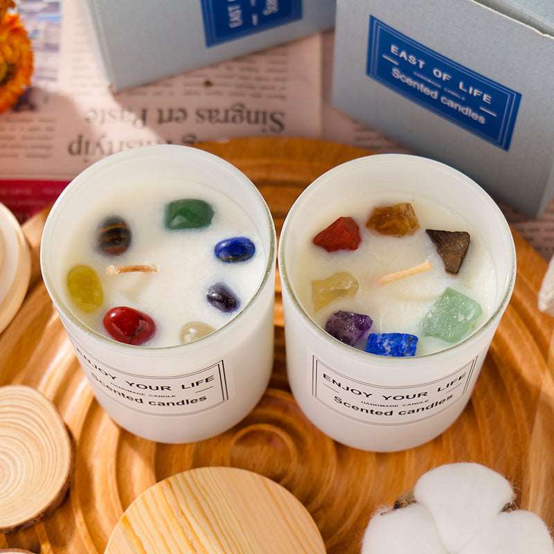 Natural Crystal Stone Aromatherapy Candle Soy Wax Smokeless Candles Gift Box Christmas Hand Gift - Backyard Store