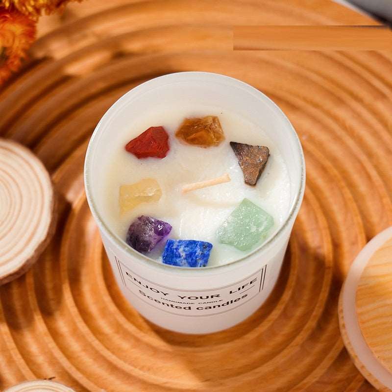 Natural Crystal Stone Aromatherapy Candle Soy Wax Smokeless Candles Gift Box Christmas Hand Gift - Backyard Store